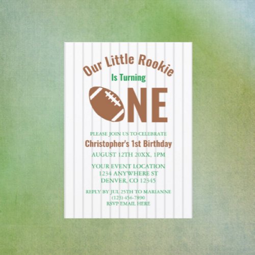 Rookie Football 1st Birthday Invitation