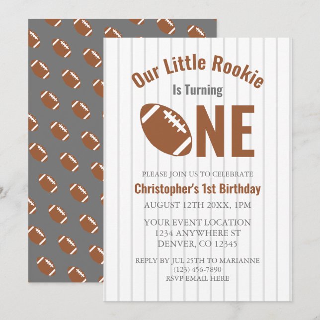 Rookie Football 1st Birthday Invitation (Front/Back)