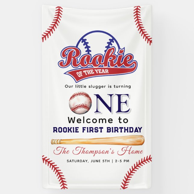 Rookie of the Year 1st birthday baseball Banner (Vertical)