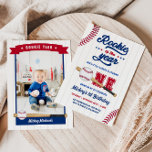Rookie of the Year 1st Birthday Baseball Birthday Invitation<br><div class="desc">ROOKIE BASEBALL - This Rookie of The Year Baseball Birthday Invitation showcases blue and red sports fonts, baseball bat, baseball, baseball stitching, and comes with an adorable rookie card photo backing! This baseball birthday invitation is sure to complete any baseball birthday party theme! By using the easy to use Zazzle...</div>