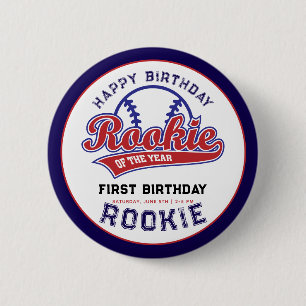 Rookie of the Year 1st birthday baseball Button