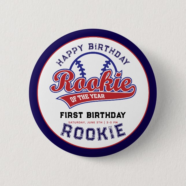Rookie of the Year 1st birthday baseball Button (Front)