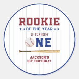 Rookie of the Year 1st Birthday Baseball Classic Round Sticker | Zazzle