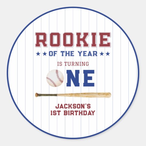Rookie of the Year 1st Birthday Baseball Classic Round Sticker | Zazzle