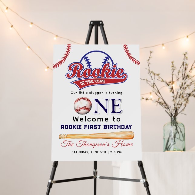 Rookie of the Year 1st birthday baseball Foam Board (In Situ (Stand))