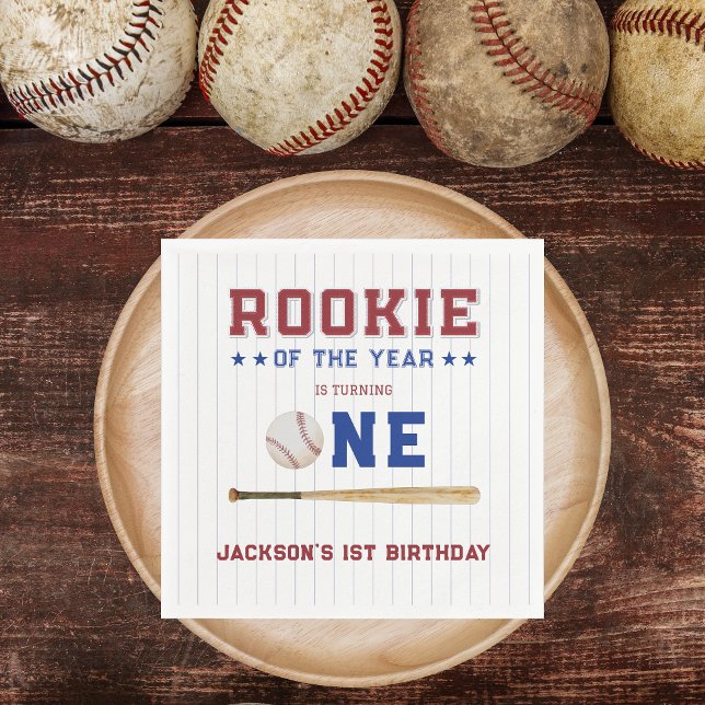 Rookie of the Year 1st Birthday Baseball Napkins (Rookie of the year - baseball first birthday)