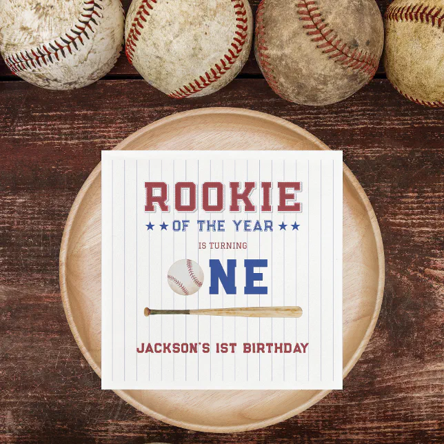 Rookie of the Year 1st Birthday Baseball Napkins | Zazzle