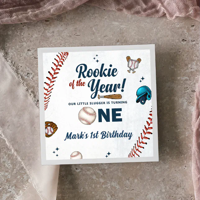 Rookie of the Year 1st Birthday Baseball Napkins | Zazzle