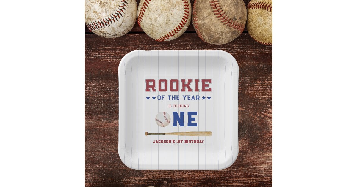 Rookie of the Year 1st Birthday Baseball Paper Plates | Zazzle