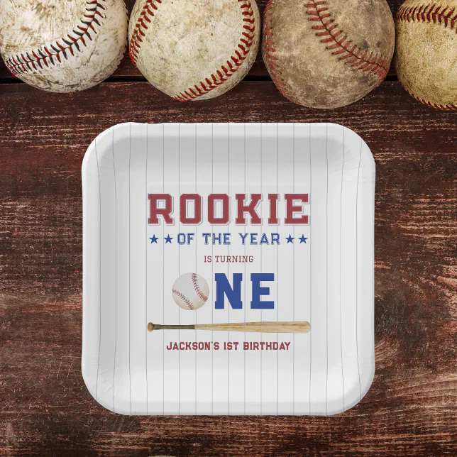 Rookie of the Year 1st Birthday Baseball Paper Plates | Zazzle