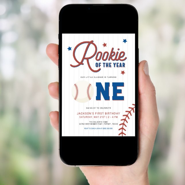 Rookie of the Year 1st Birthday Baseball Party Invitation (Front Digital)