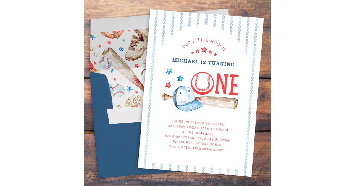 Rookie of the Year 1st Birthday Baseball Party Invitation | Zazzle