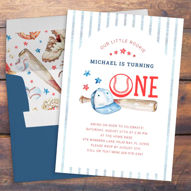Rookie of the Year 1st Birthday Baseball Party Invitation | Zazzle