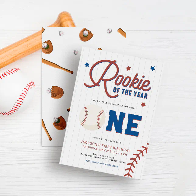 Rookie of the Year 1st Birthday Baseball Party Invitation | Zazzle