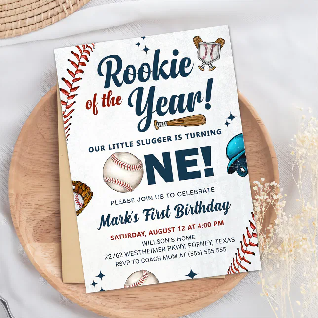 Rookie of the Year 1st Birthday Baseball Party Invitation | Zazzle