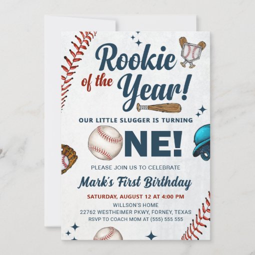 Rookie of the Year 1st Birthday Baseball Party Invitation | Zazzle