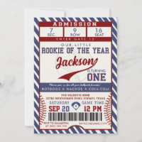 Rookie of the Year 1st Birthday Baseball Ticket In