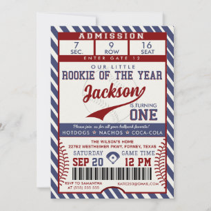 Rookie of the Year 1st Birthday Baseball Ticket In Invitation