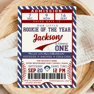 Rookie of the Year 1st Birthday Baseball Ticket In Invitation