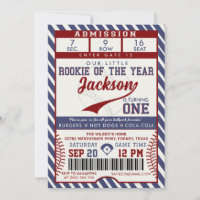 Rookie of the Year 1st Birthday Baseball Ticket