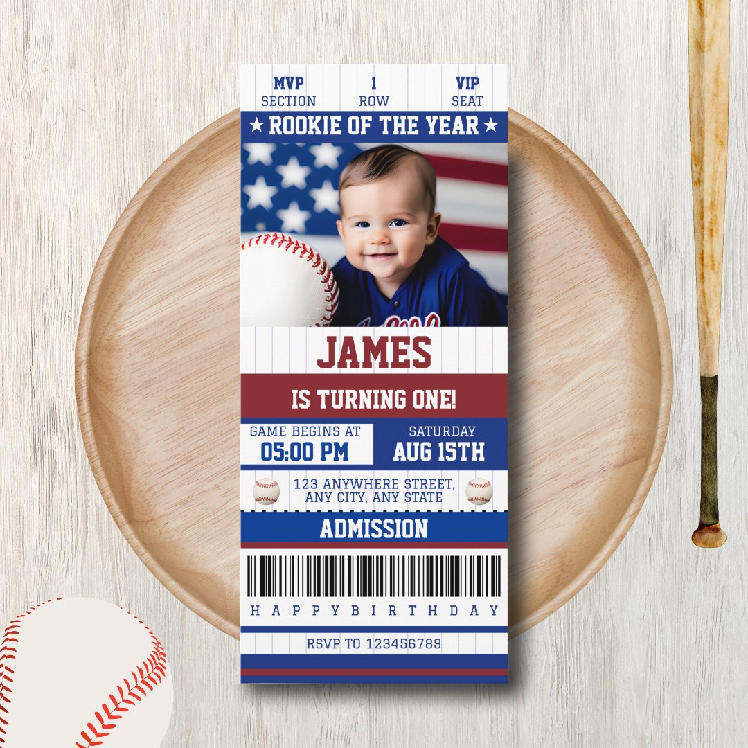 Rookie of the Year 1st Birthday Baseball Ticket Invitation (Creator Uploaded)