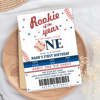 Rookie of the Year 1st Birthday Baseball Ticket Invitation
