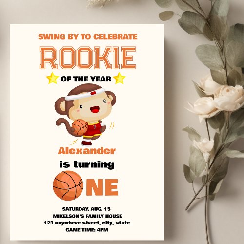 Rookie of the Year 1st Birthday Basketball  Invitation