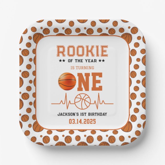 Rookie of the Year 1st Birthday Basketball  Paper Plates (Front)
