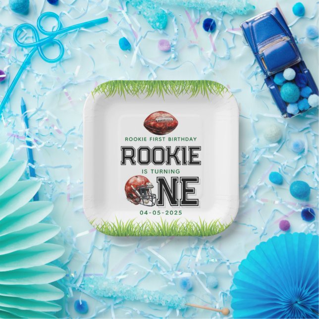  Rookie of the Year 1st Birthday Football Boy's  Paper Plates (Party)