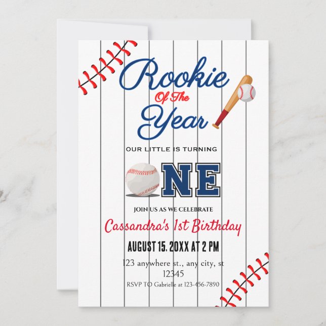 Rookie Of the Year 1st Birthday Party Invitation (Front)