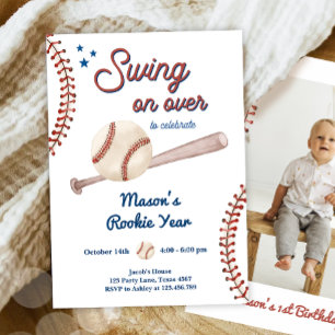 Rookie of The Year 1st Sport Boy Baseball Birthday Invitation