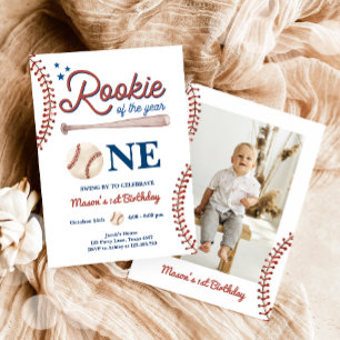 Rookie of The Year 1st Sport Boy Baseball Birthday Invitation