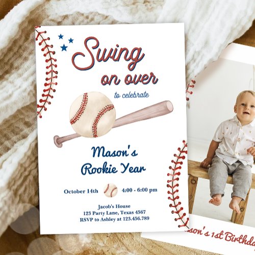 Rookie of The Year 1st Sport Boy Baseball Birthday Invitation