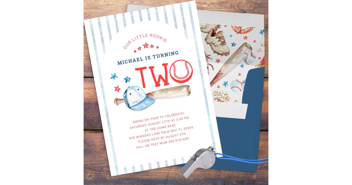 Rookie of the Year 2nd Birthday Baseball Party Invitation | Zazzle