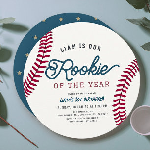 Rookie of the Year Baseball 1st Birthday Circle Invitation