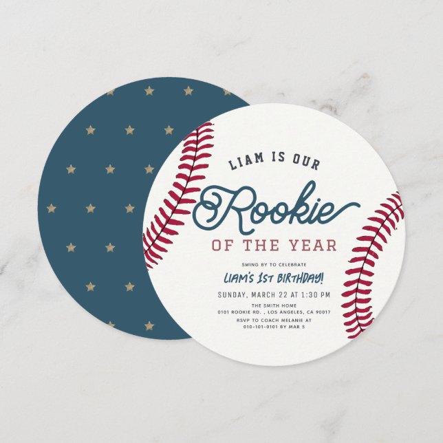 Rookie of the Year Baseball 1st Birthday Circle Invitation (Front/Back)