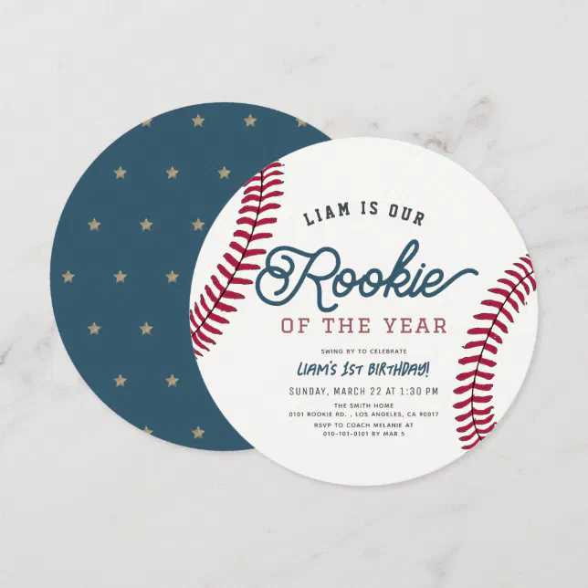 Rookie of the Year Baseball 1st Birthday Circle Invitation | Zazzle