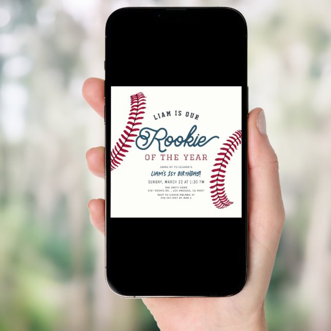 Rookie of the Year Baseball 1st Birthday Circle Invitation (Front Digital)