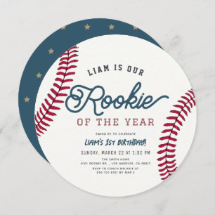 Rookie of the Year Baseball 1st Birthday Circle Invitation