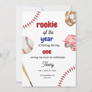 Rookie of the Year Baseball 1st Birthday Invitatio Invitation