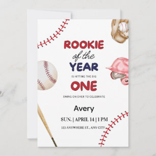 Rookie of the Year Baseball 1st Birthday Invitation