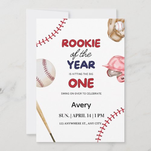 Rookie of the Year Baseball 1st Birthday  Invitation