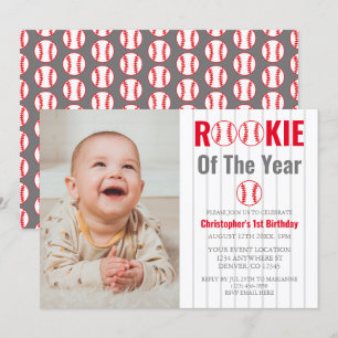 Rookie Of The Year Baseball 1st Birthday Invitation