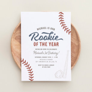 Baseball First Birthday Invitation  Rookie of the Year Invite – Wild Bloom  Design Studio