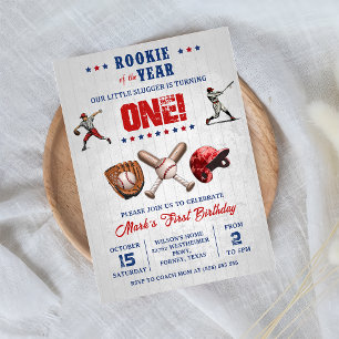 Rookie of the Year Baseball 1st Birthday Invitation