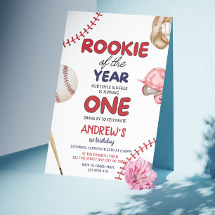 Rookie of the Year Baseball 1st Birthday  Invitation