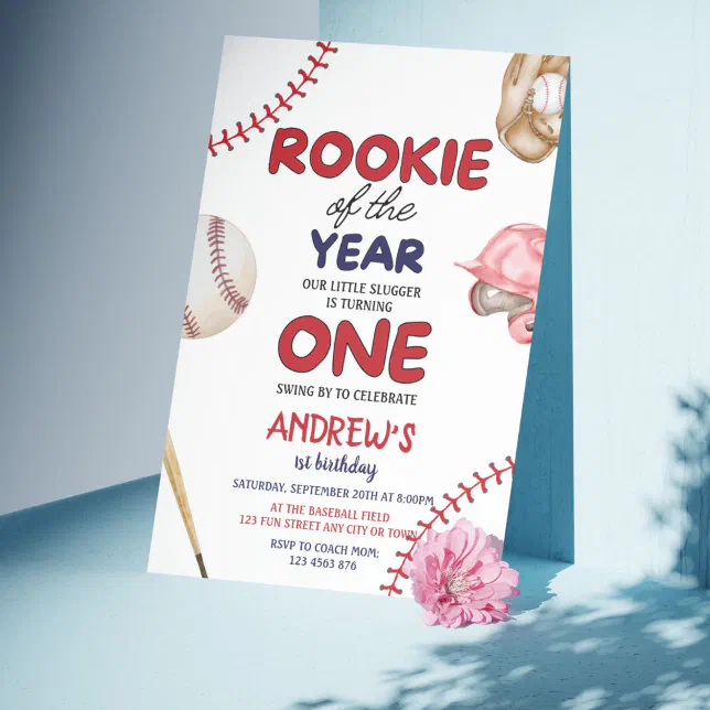 Rookie of the Year Baseball 1st Birthday Invitation | Zazzle