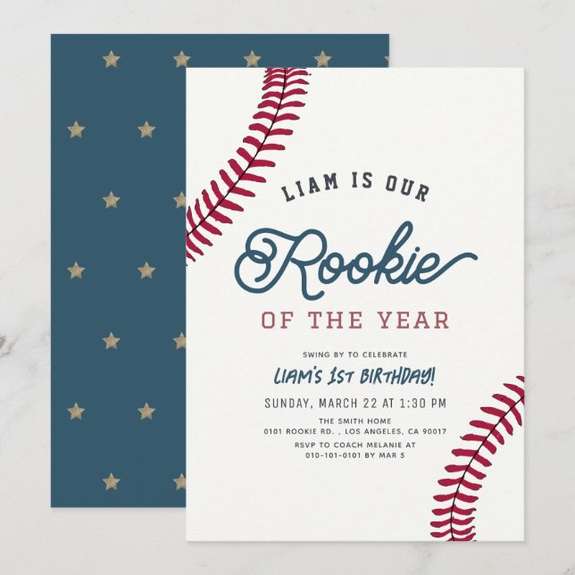 Rookie of the Year Baseball 1st Birthday Invitation (Front/Back)