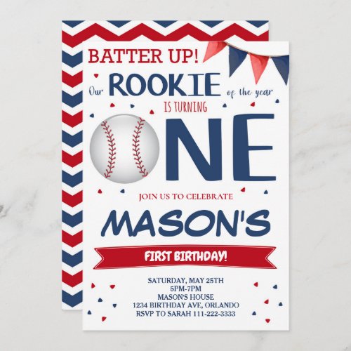 Rookie of the Year Baseball 1st Birthday Invite