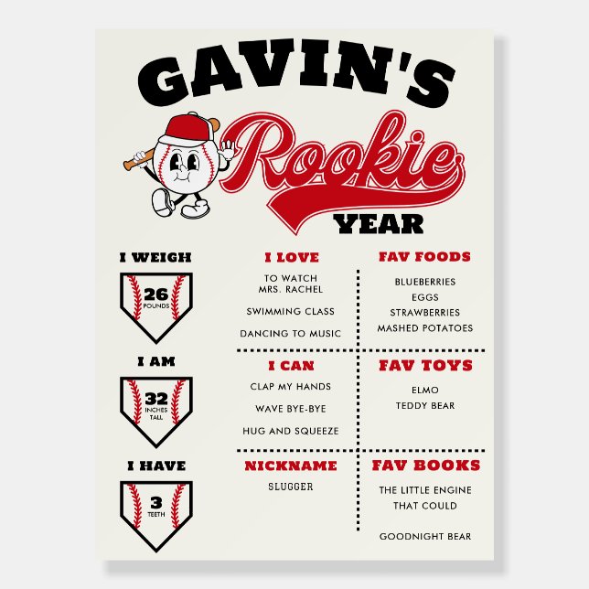 Rookie Of The Year Baseball 1st Birthday Milestone Foam Board (Front)